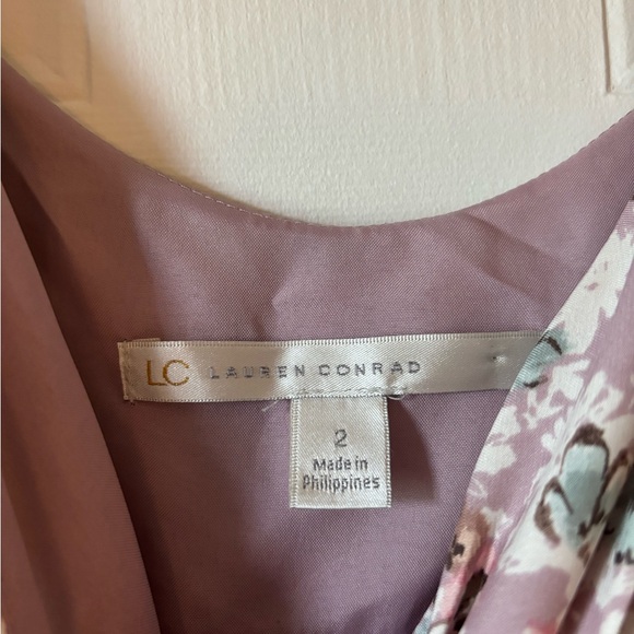 Lauren Conrad Chiffon Lavender Purple Floral Mini Dress Bow - Picture 4 of 6